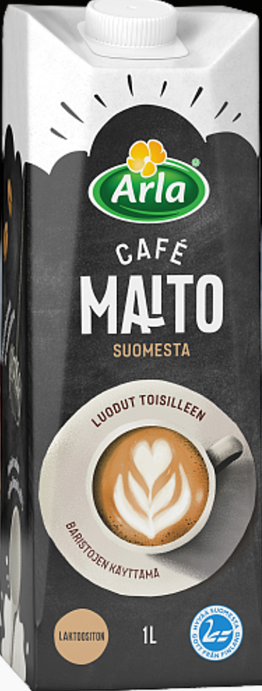 Arla Cafe maito 12 litran laatikko, Kahvipiste.fi Oy, kuva maitolasista ja laatikosta, sopii kahvinkeittoon.