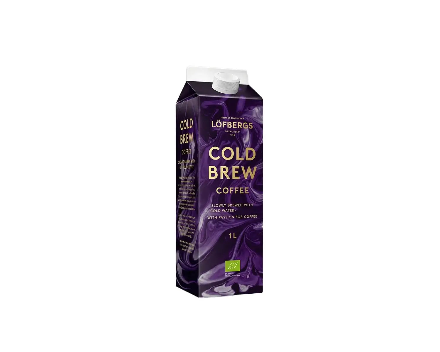 Löfbergs Office Cold Brew Organic kahvitölkit, 8 x 1000 ml, ruskea ja jääkylmä kahvi, luonnollinen ja raikas juoma.