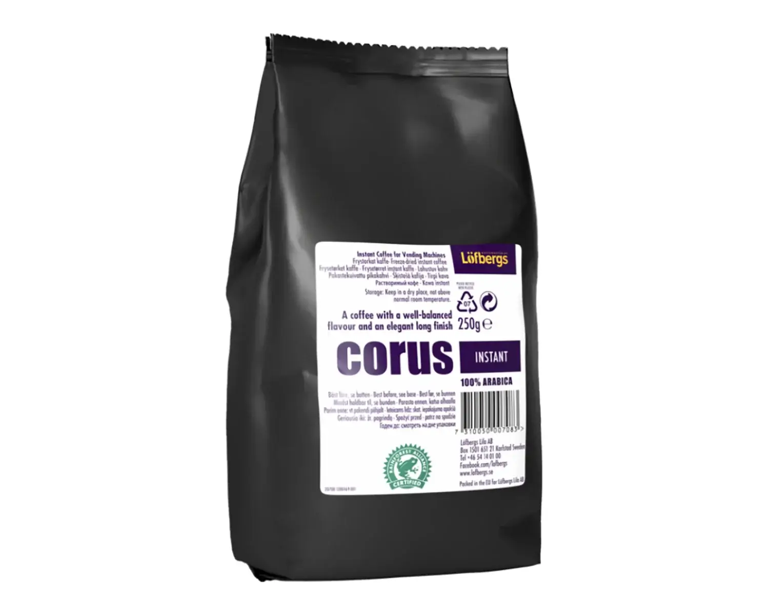 Löfbergs Office Corus Pikakahvi 10x250g, täyteläinen kahvi, pumppupalashylly, raaka-aineena kokonaiset pavut.