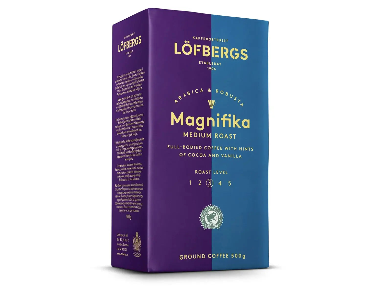 Löfbergs Office Magnifika kahvi 12x500g, täyteläinen ja aromaattinen kahvi, sopii työpaikan kahvitarpeisiin.