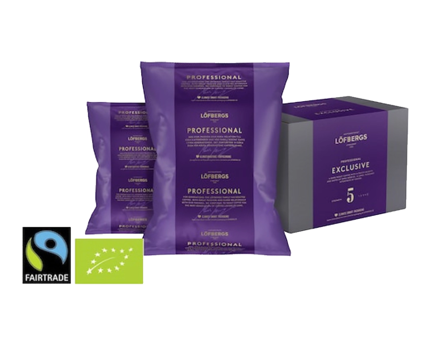 Löfbergs Office Professional Exclusive Papukahvi, 6x1000g, luomu kahvit, kova ja aromikas kahvi for toimistokäyttöä.